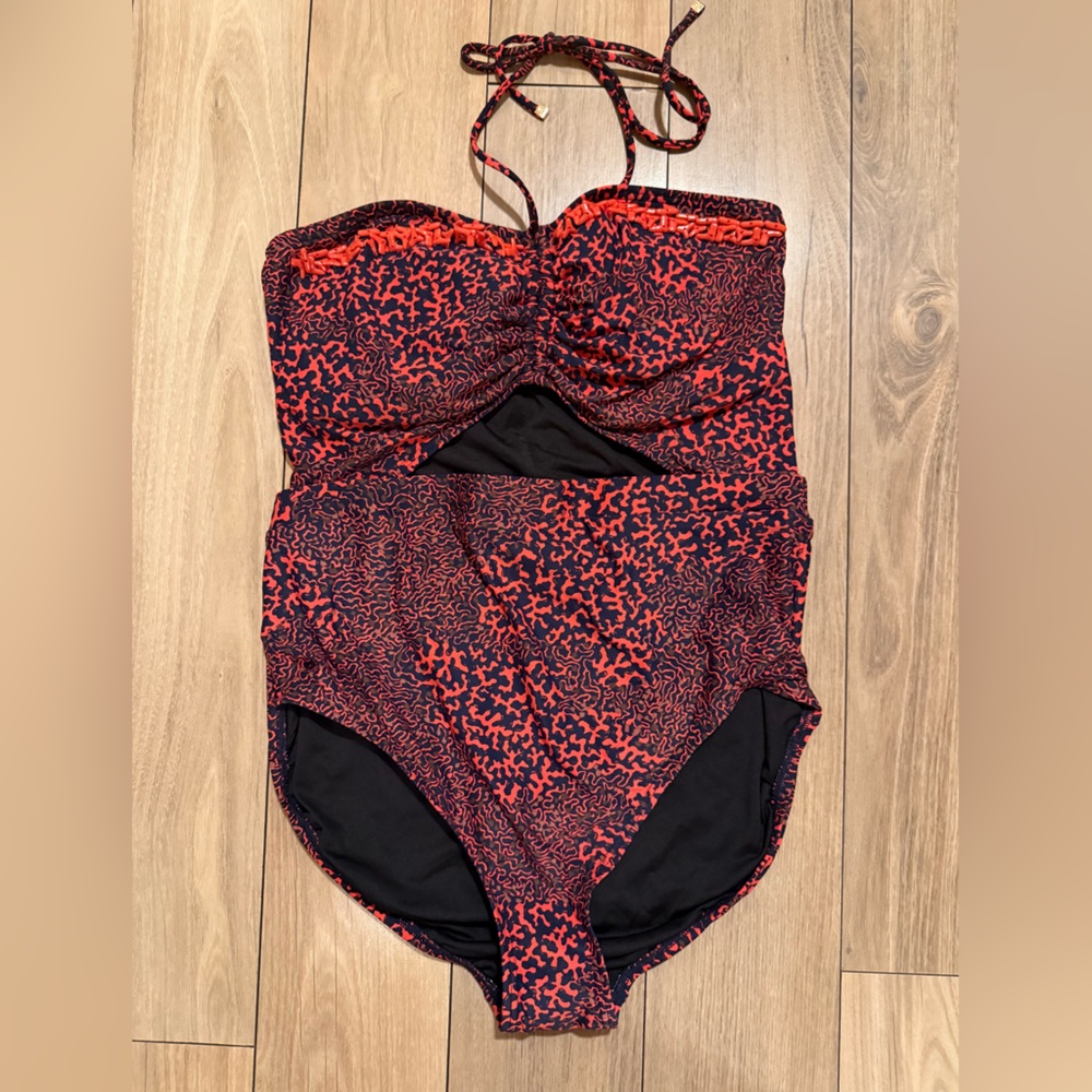 NWT Michael Kors Red and Navy Patterned Swimsuit Size 12